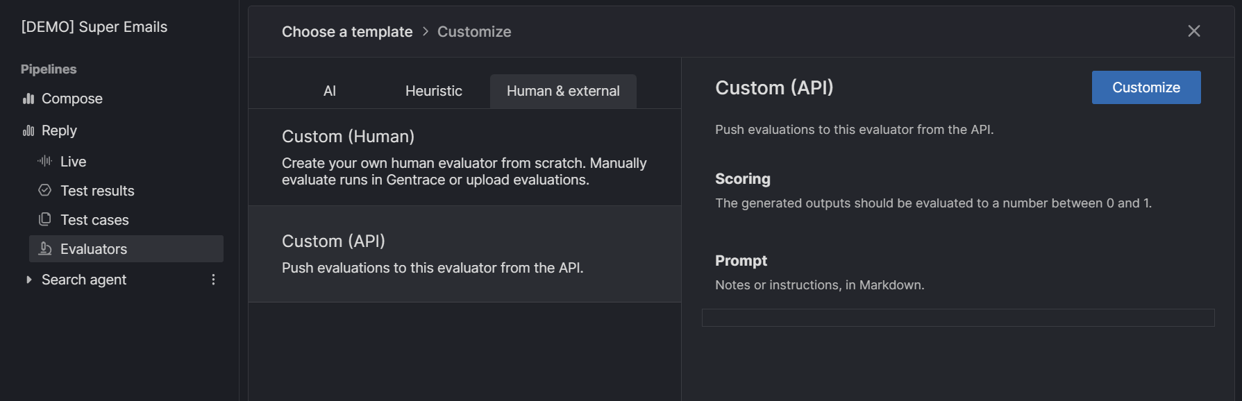 External evaluator setup