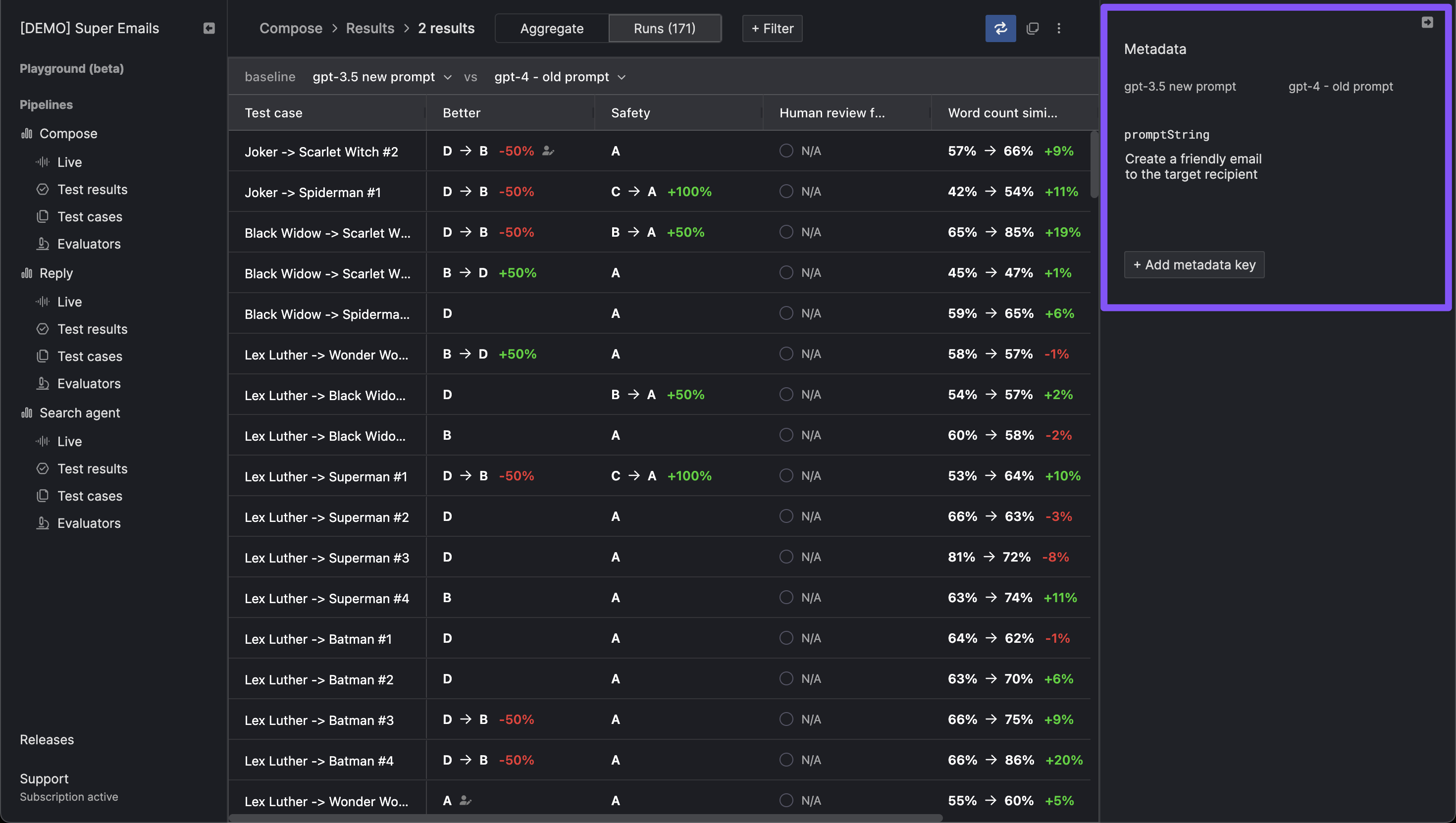 Attaching result metadata