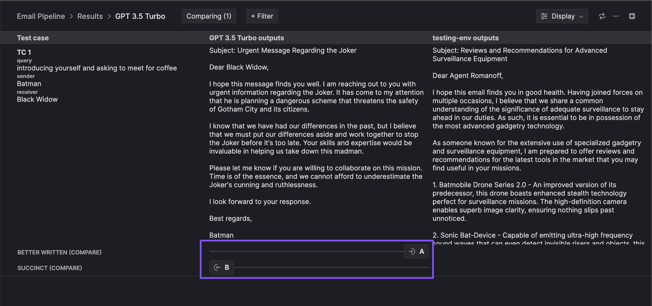 Comparative evaluator - final evaluations