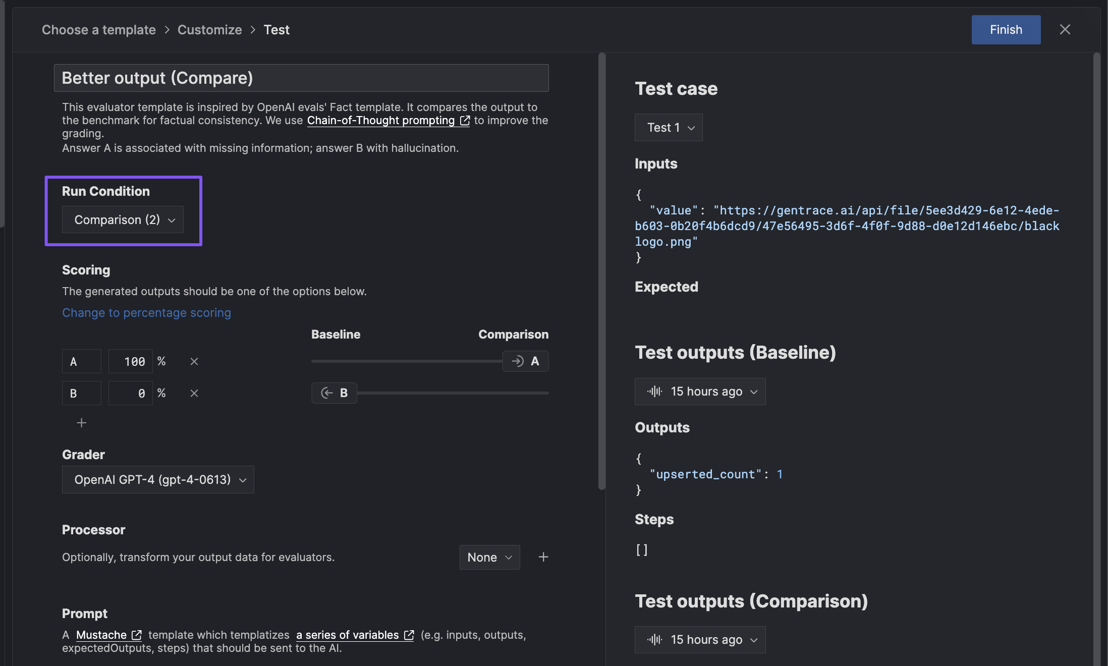 Comparative evaluator run condition