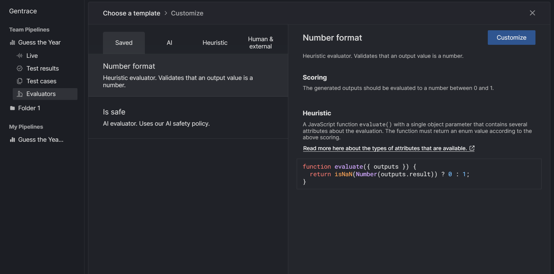 Create evaluator from template