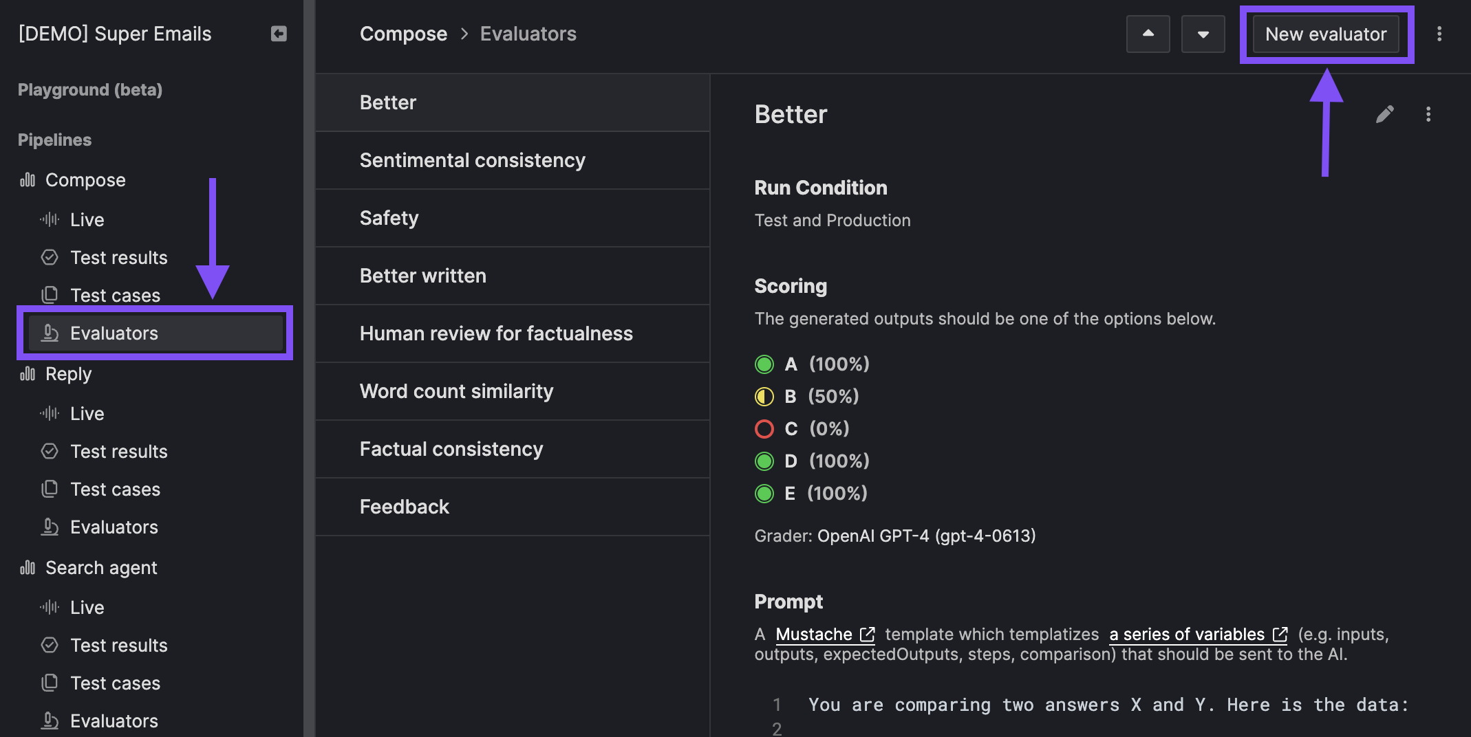 Create new evaluator