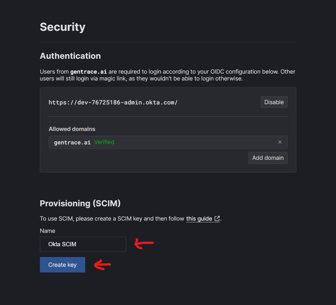 Create SCIM key